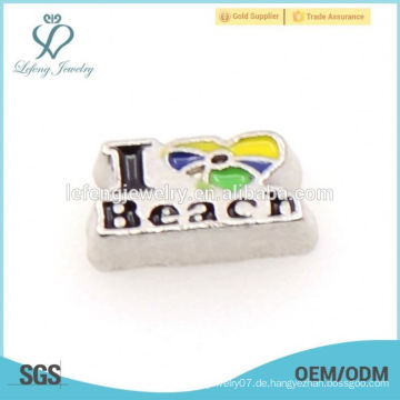 2015 New Design Letter I LOVE Beach schwimmenden Charme für Living Glass Floating Lockets